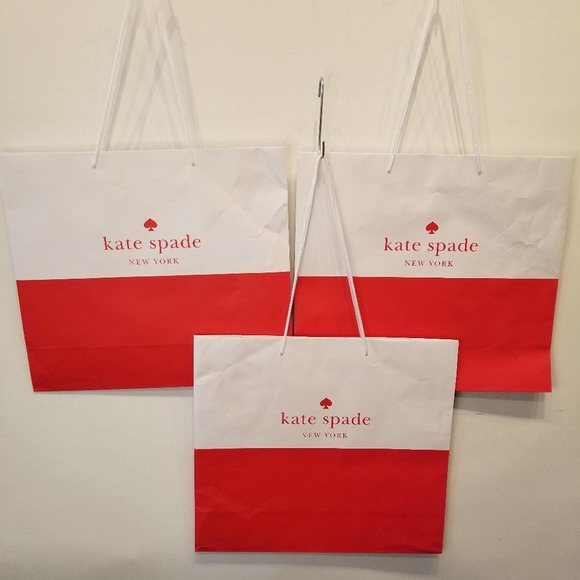Kate Spade Set /3 Paper Shopping Bags Red White - Picture 1 of 5